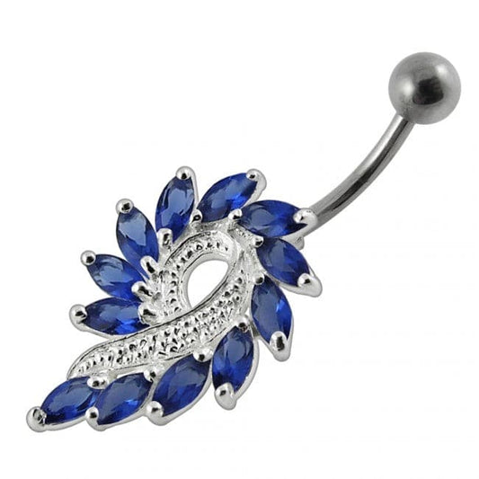 925 Sterling Silver Imaginary Jewelled Flower Non-Moving Belly Ring - Monster Piercing