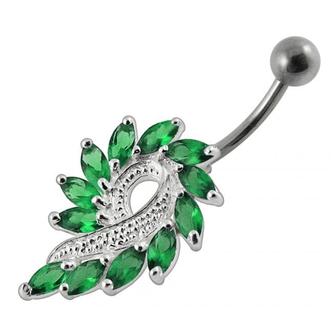 925 Sterling Silver Imaginary Jewelled Flower Non-Moving Belly Ring - Monster Piercing