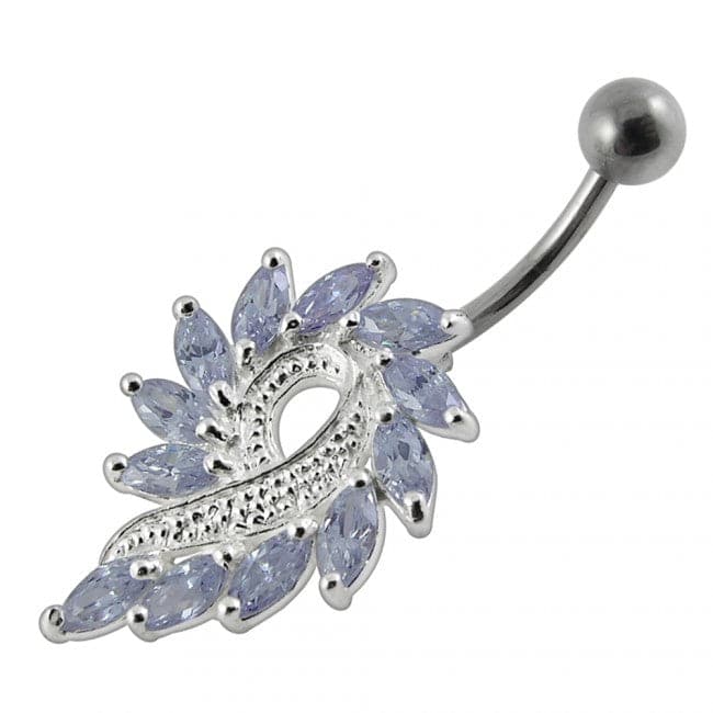 925 Sterling Silver Imaginary Jewelled Flower Non-Moving Belly Ring - Monster Piercing