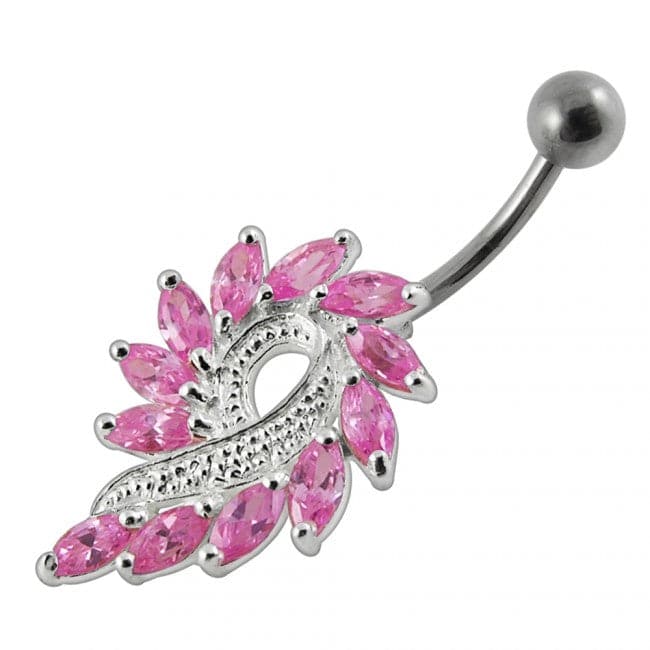 925 Sterling Silver Imaginary Jewelled Flower Non-Moving Belly Ring - Monster Piercing