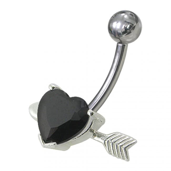 925 Sterling Silver Fancy Heart with Arrow Jewelled Non-Moving Belly Ring - Monster Piercing