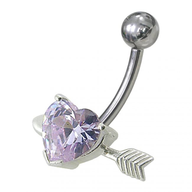 925 Sterling Silver Fancy Heart with Arrow Jewelled Non-Moving Belly Ring - Monster Piercing