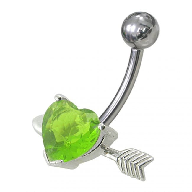 925 Sterling Silver Fancy Heart with Arrow Jewelled Non-Moving Belly Ring - Monster Piercing