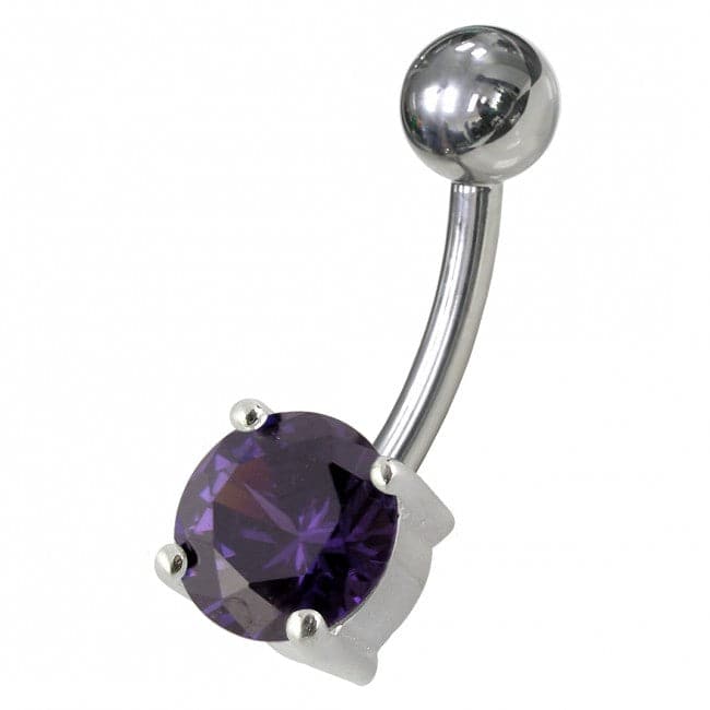 925 Sterling Silver Fancy CZ Jewelled Non-Moving Curved Bar Belly Ring - Monster Piercing