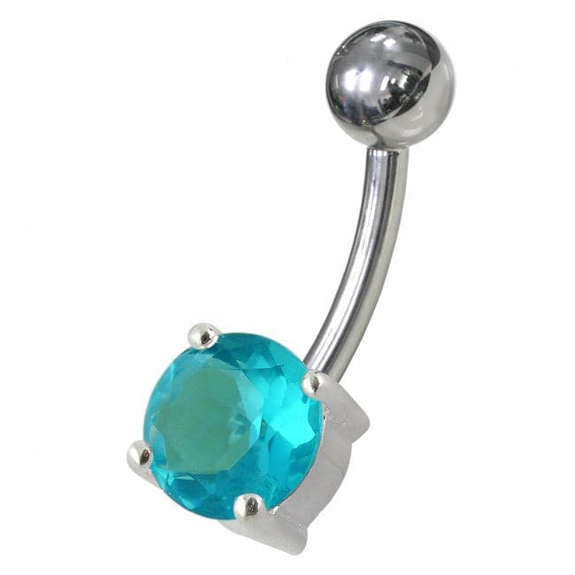 925 Sterling Silver Fancy CZ Jewelled Non-Moving Curved Bar Belly Ring - Monster Piercing