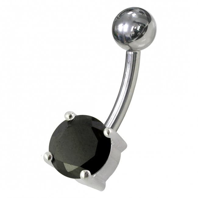 925 Sterling Silver Fancy CZ Jewelled Non-Moving Curved Bar Belly Ring - Monster Piercing