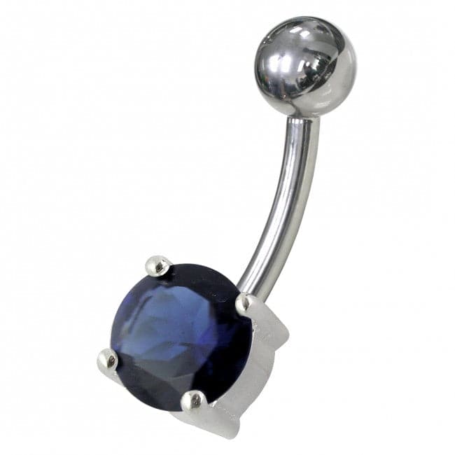 925 Sterling Silver Fancy CZ Jewelled Non-Moving Curved Bar Belly Ring - Monster Piercing