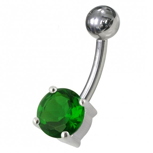 925 Sterling Silver Fancy CZ Jewelled Non-Moving Curved Bar Belly Ring - Monster Piercing