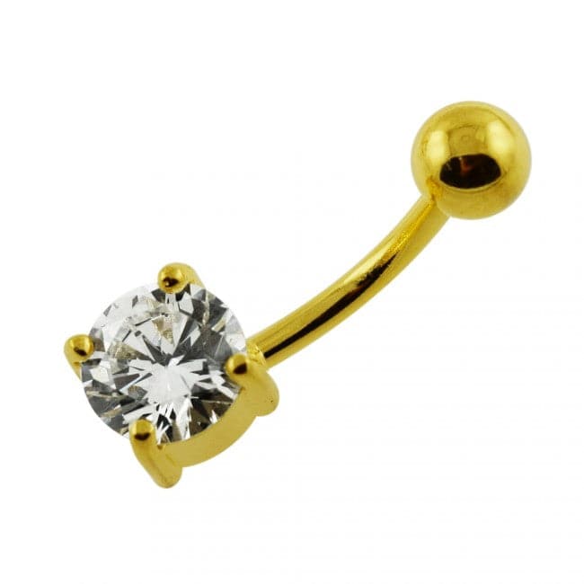 925 Sterling Silver Fancy CZ Jewelled Non-Moving Curved Bar Belly Ring - Monster Piercing