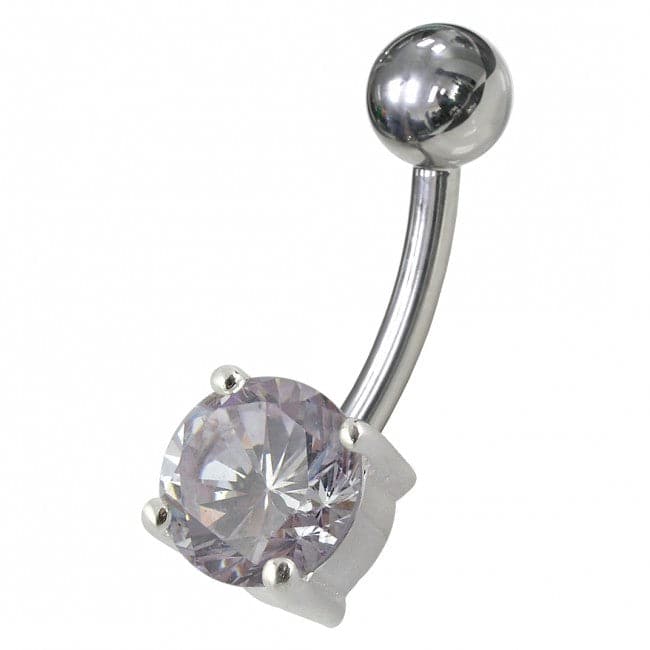 925 Sterling Silver Fancy CZ Jewelled Non-Moving Curved Bar Belly Ring - Monster Piercing