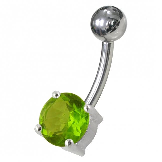925 Sterling Silver Fancy CZ Jewelled Non-Moving Curved Bar Belly Ring - Monster Piercing