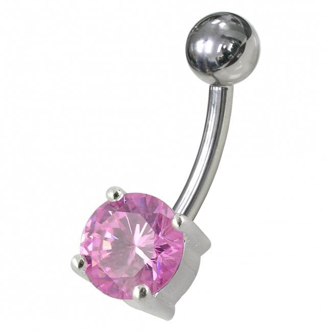 925 Sterling Silver Fancy CZ Jewelled Non-Moving Curved Bar Belly Ring - Monster Piercing