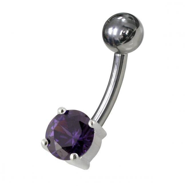 925 Sterling Silver Fancy Blue Jewelled Non-Moving Bar Belly Ring - Monster Piercing