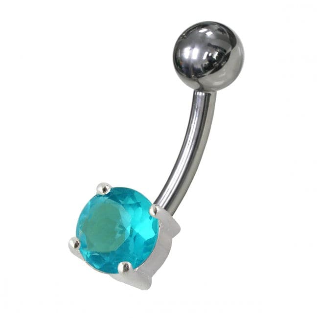 925 Sterling Silver Fancy Blue Jewelled Non-Moving Bar Belly Ring - Monster Piercing