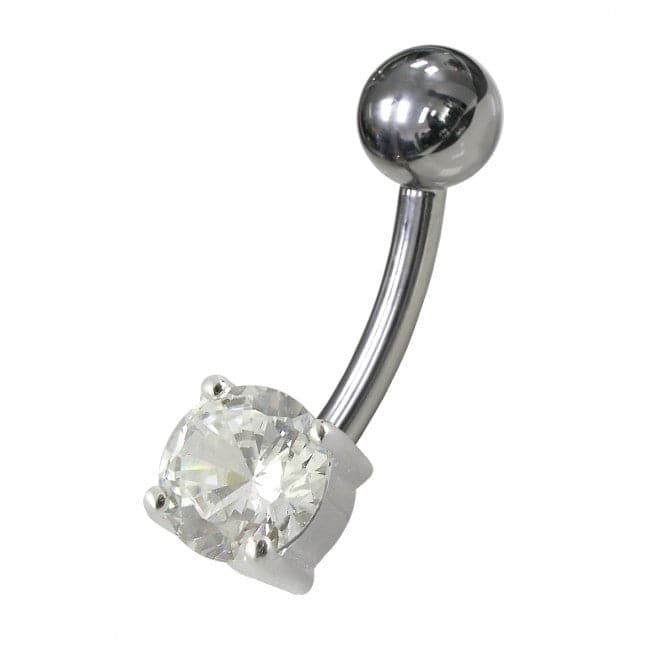 925 Sterling Silver Fancy Blue Jewelled Non-Moving Bar Belly Ring - Monster Piercing
