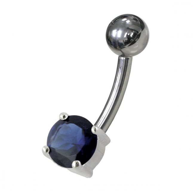 925 Sterling Silver Fancy Blue Jewelled Non-Moving Bar Belly Ring - Monster Piercing