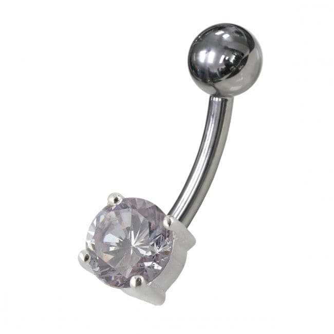 925 Sterling Silver Fancy Blue Jewelled Non-Moving Bar Belly Ring - Monster Piercing
