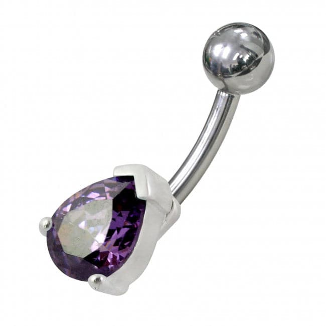 925 Sterling Silver Fancy Jewelled Non-Moving Curved Bar Navel Ring - Monster Piercing