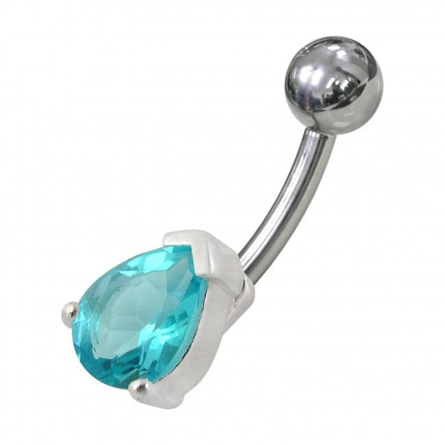 925 Sterling Silver Fancy Jewelled Non-Moving Curved Bar Navel Ring - Monster Piercing