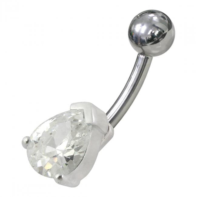 925 Sterling Silver Fancy Jewelled Non-Moving Curved Bar Navel Ring - Monster Piercing