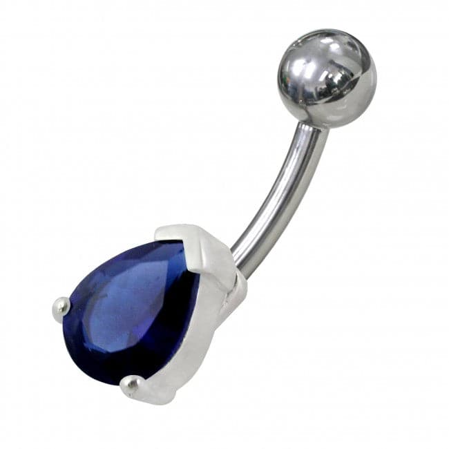 925 Sterling Silver Fancy Jewelled Non-Moving Curved Bar Navel Ring - Monster Piercing