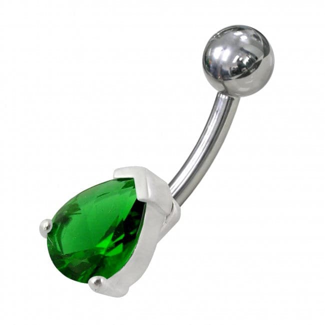 925 Sterling Silver Fancy Jewelled Non-Moving Curved Bar Navel Ring - Monster Piercing