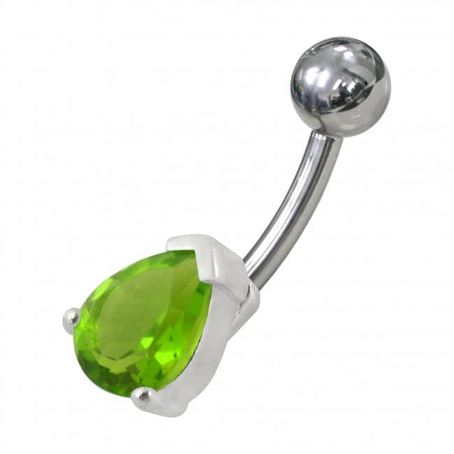 925 Sterling Silver Fancy Jewelled Non-Moving Curved Bar Navel Ring - Monster Piercing