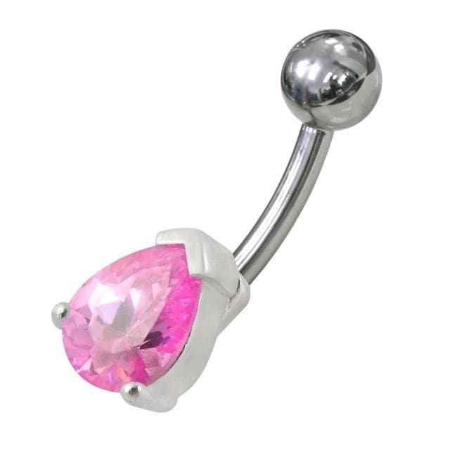 925 Sterling Silver Fancy Jewelled Non-Moving Curved Bar Navel Ring - Monster Piercing