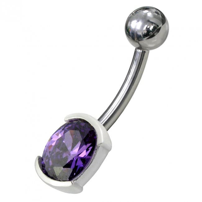 925 Sterling Silver Fancy Gem Stone Non-Moving Banana Bar Belly Ring - Monster Piercing