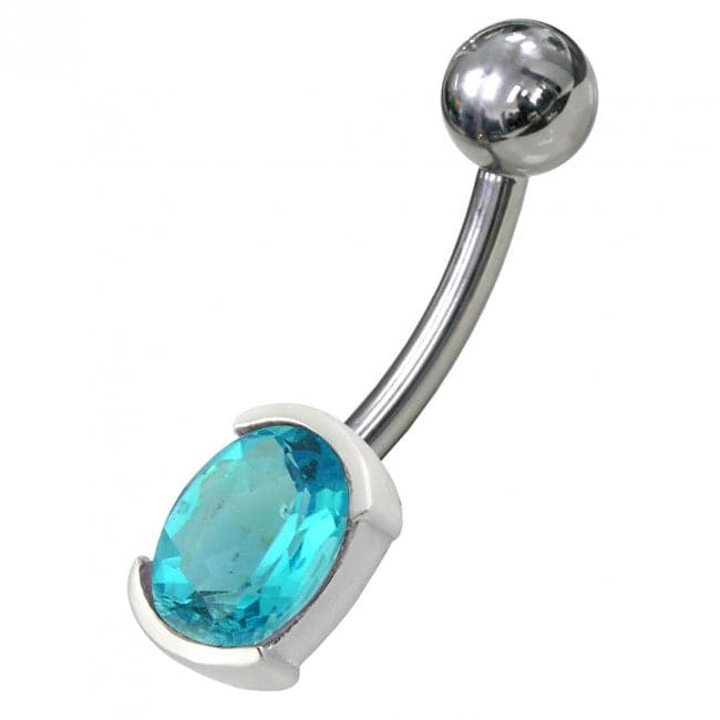 925 Sterling Silver Fancy Gem Stone Non-Moving Banana Bar Belly Ring - Monster Piercing