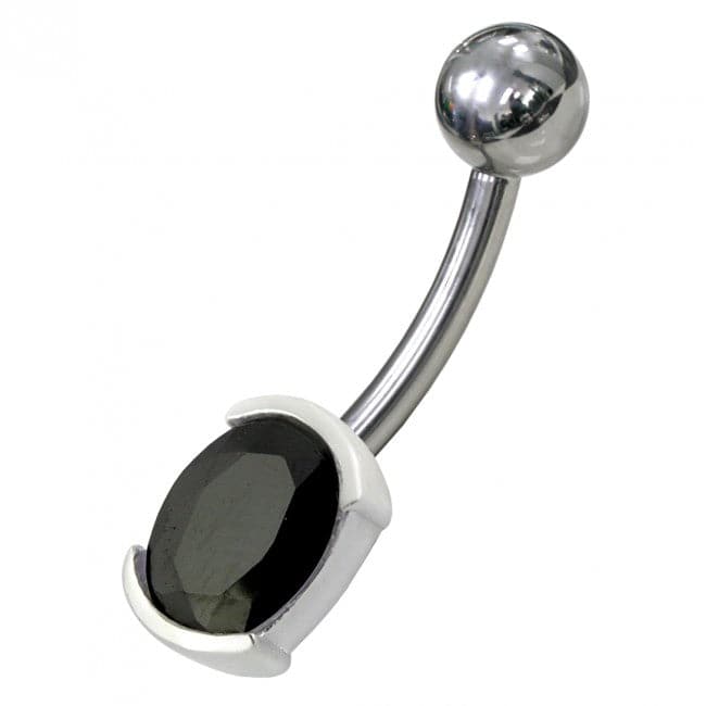 925 Sterling Silver Fancy Gem Stone Non-Moving Banana Bar Belly Ring - Monster Piercing