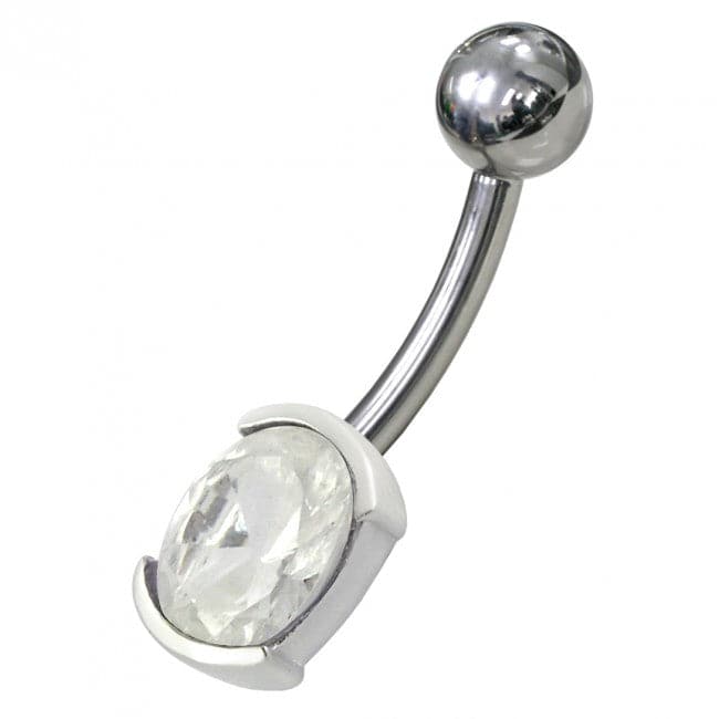 925 Sterling Silver Fancy Gem Stone Non-Moving Banana Bar Belly Ring - Monster Piercing