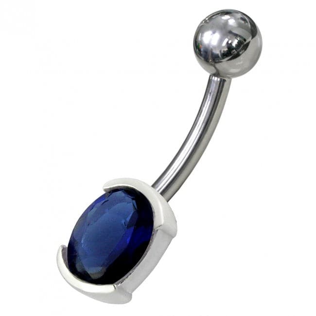 925 Sterling Silver Fancy Gem Stone Non-Moving Banana Bar Belly Ring - Monster Piercing