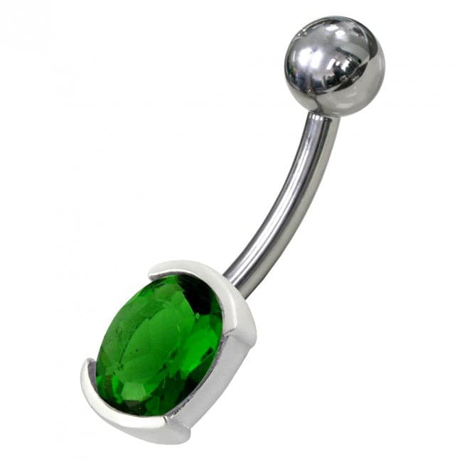 925 Sterling Silver Fancy Gem Stone Non-Moving Banana Bar Belly Ring - Monster Piercing