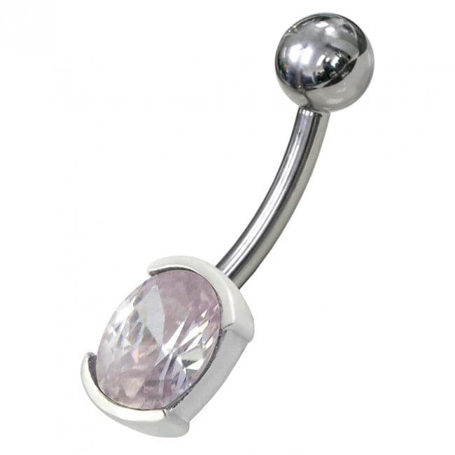925 Sterling Silver Fancy Gem Stone Non-Moving Banana Bar Belly Ring - Monster Piercing