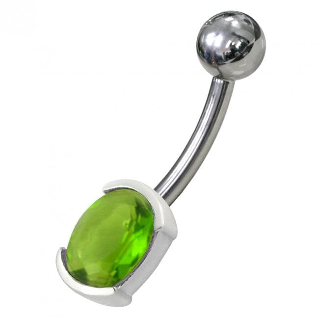 925 Sterling Silver Fancy Gem Stone Non-Moving Banana Bar Belly Ring - Monster Piercing
