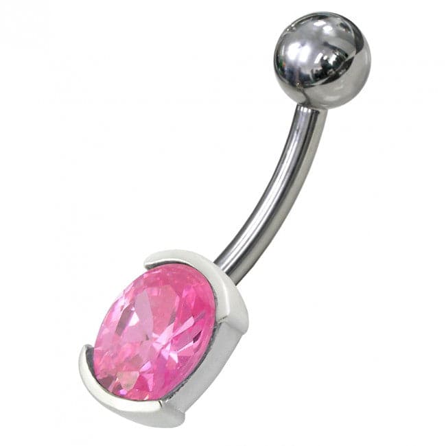 925 Sterling Silver Fancy Gem Stone Non-Moving Banana Bar Belly Ring - Monster Piercing
