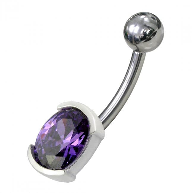 925 Sterling Silver Fancy Jewelled Non Moving Curved Belly Ring - Monster Piercing