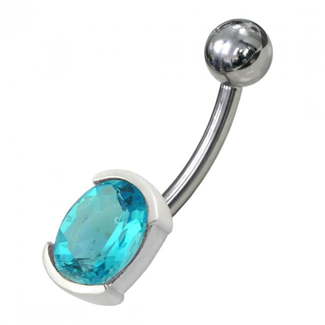 925 Sterling Silver Fancy Jewelled Non Moving Curved Belly Ring - Monster Piercing