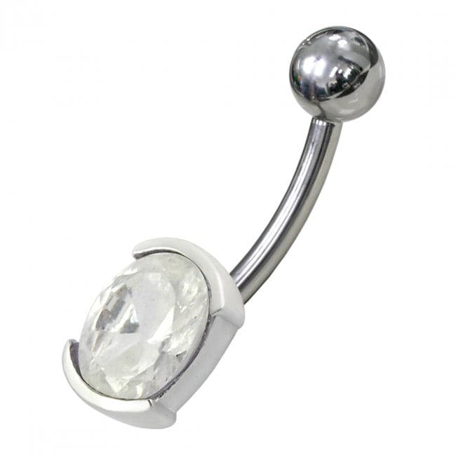925 Sterling Silver Fancy Jewelled Non Moving Curved Belly Ring - Monster Piercing