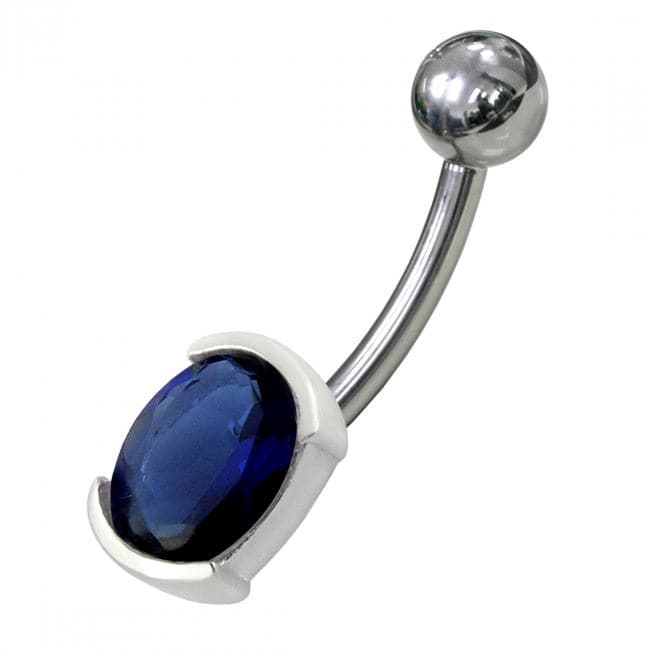 925 Sterling Silver Fancy Jewelled Non Moving Curved Belly Ring - Monster Piercing