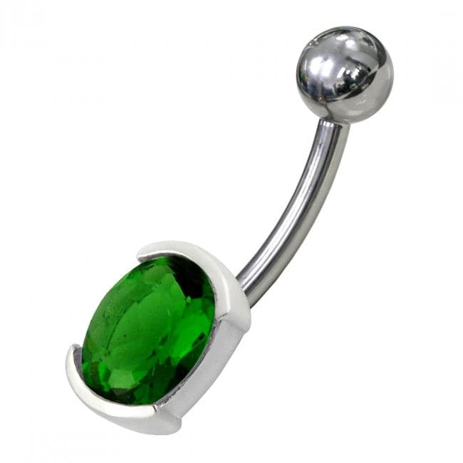 925 Sterling Silver Fancy Jewelled Non Moving Curved Belly Ring - Monster Piercing