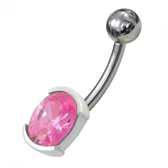 925 Sterling Silver Fancy Jewelled Non Moving Curved Belly Ring - Monster Piercing