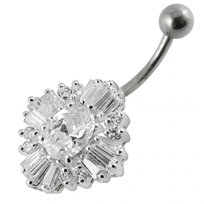 925 Sterling Silver Fancy Royal Collection  Jewelled Non-Moving Belly Ring - Monster Piercing