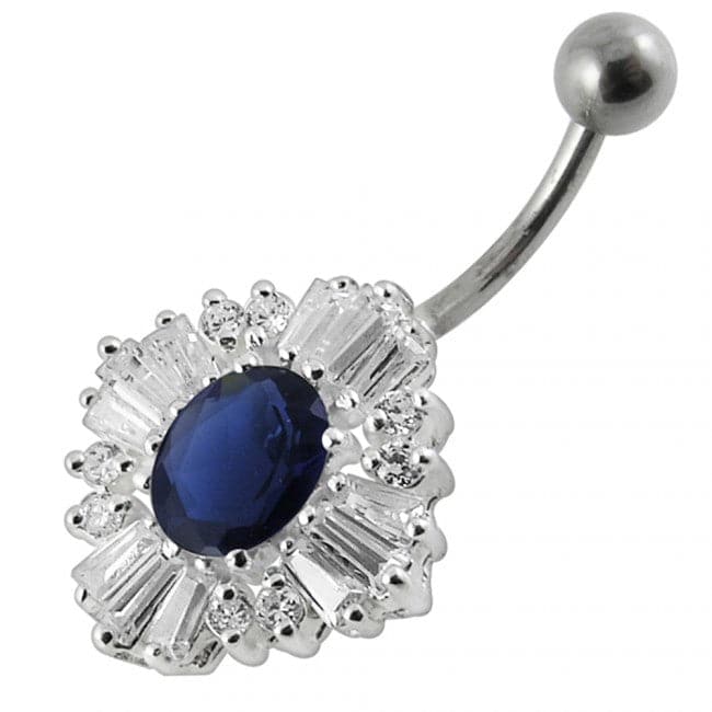 925 Sterling Silver Fancy Royal Collection  Jewelled Non-Moving Belly Ring - Monster Piercing