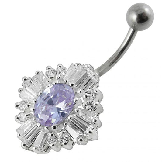 925 Sterling Silver Fancy Royal Collection  Jewelled Non-Moving Belly Ring - Monster Piercing
