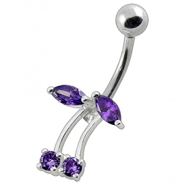 925 Sterling Silver Fancy Jewelled Non-Moving Bar Belly Ring - Monster Piercing