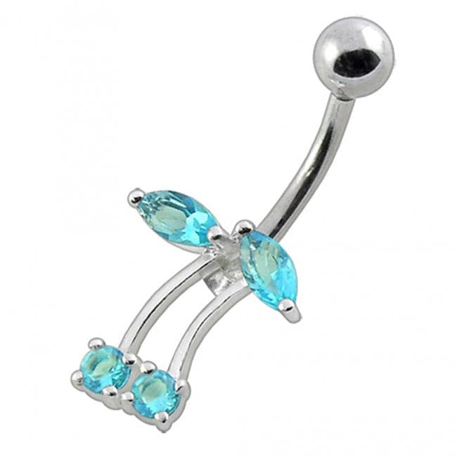 925 Sterling Silver Fancy Jewelled Non-Moving Bar Belly Ring - Monster Piercing