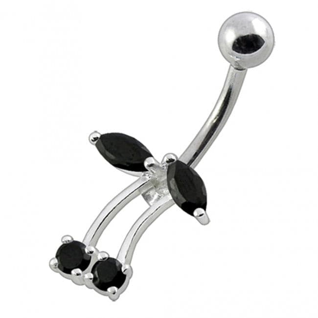 925 Sterling Silver Fancy Jewelled Non-Moving Bar Belly Ring - Monster Piercing