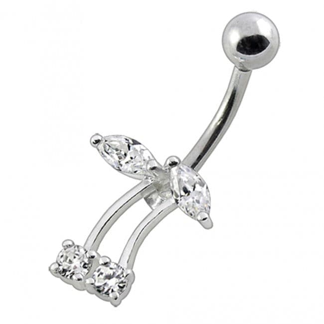 925 Sterling Silver Fancy Jewelled Non-Moving Bar Belly Ring - Monster Piercing